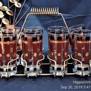 MCM Fred Press RARE Tom Collins Glasses set of 8 CADDY NOT INCLUDED